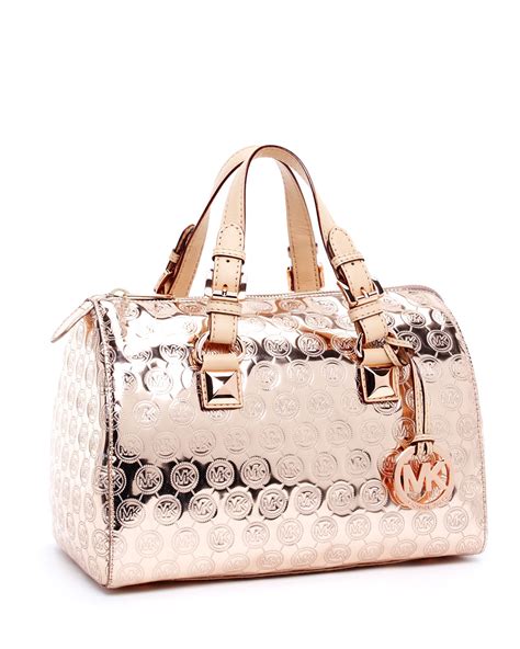 michael kors grayson medium satchel rose gold|Michael Kors leather satchel large.